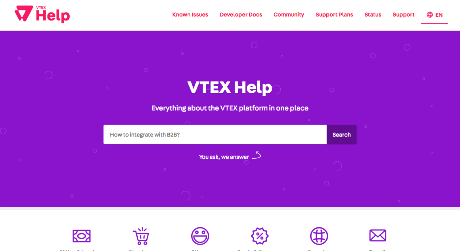 Homepage for the VTEX documentation portal