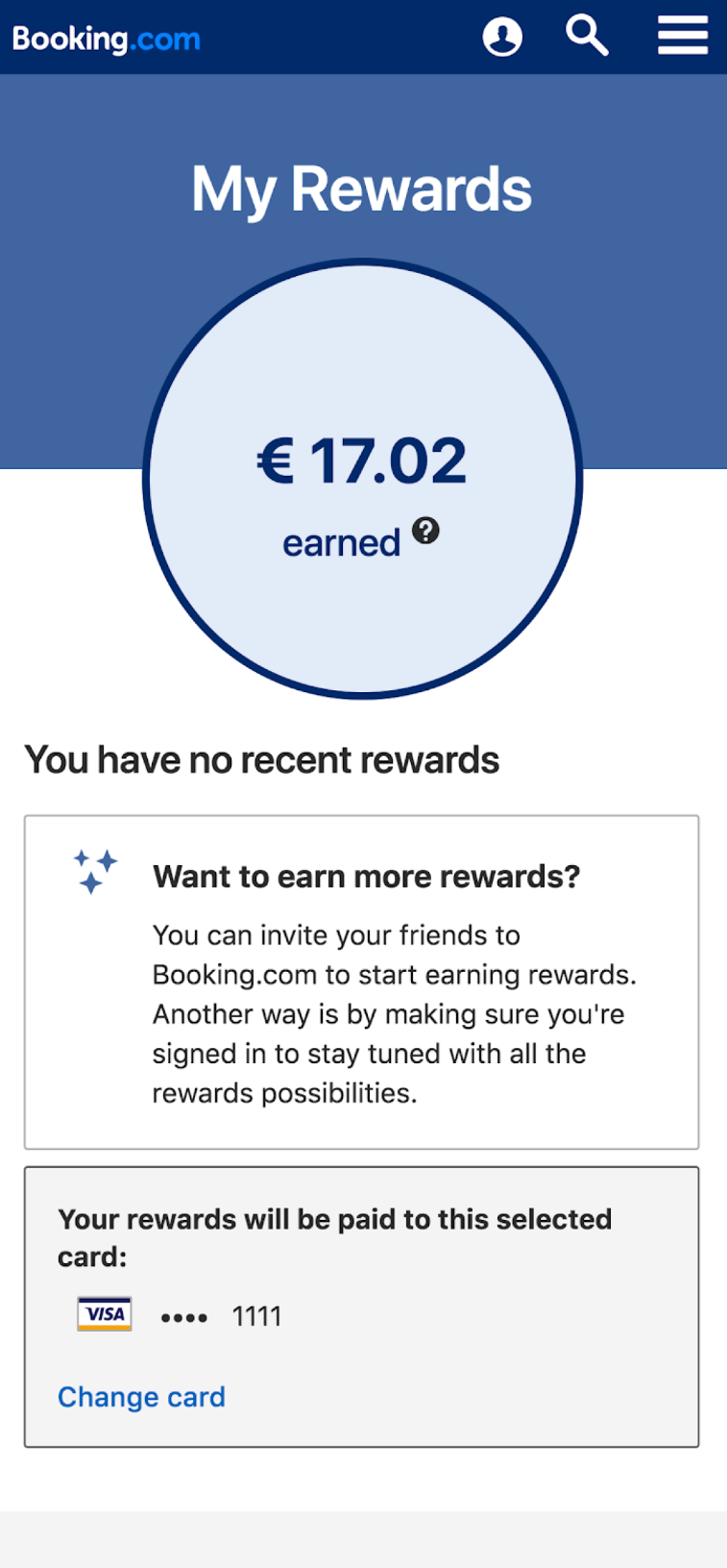 My Rewards page on mobile web